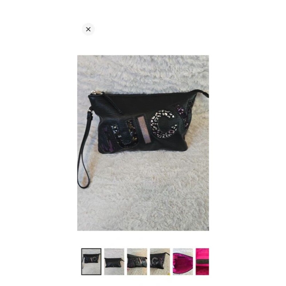 Juicy Couture Black Sequin Logo Wristlet with Purple Accents EUCJuicy couture